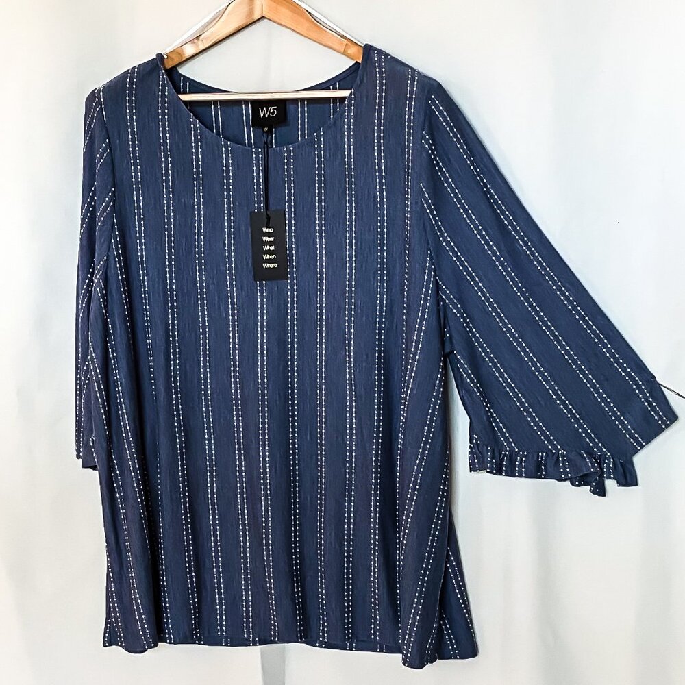 Anthropologie W5 Top Blouse 3X Textured Boho 3/4 Ruffle Sleeve Artsy Y2K
